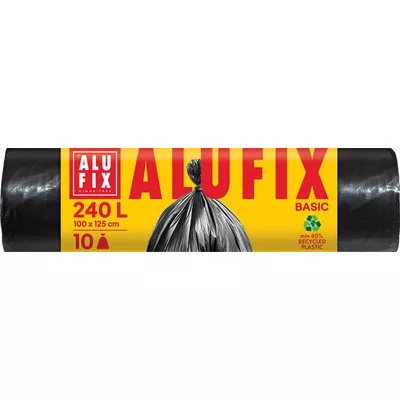 Szemeteszsák, 240 l, 10 db, 100x125 cm, 20 µ, ALUFIX "Economy", fekete