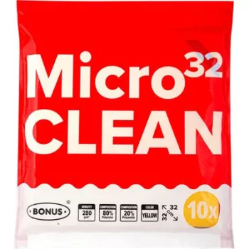   Törlőkendő, mikroszálas, univerzális, 10 db, 32x32 cm, BONUS "MicroCLEAN", sárga