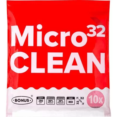 Törlőkendő, mikroszálas, univerzális, 10 db, 32x32 cm, BONUS "MicroCLEAN", piros
