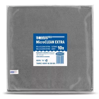 Törlőkendő, mikroszálas, univerzális, 10 db, 40x40 cm, BONUS "MicroCLEAN Extra", szürke