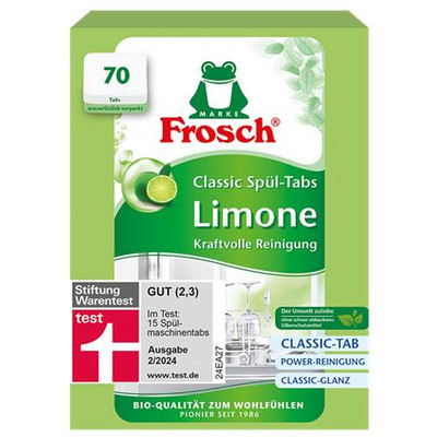Mosogatógép tabletta, 70 db, FROSCH, zöldcitrom