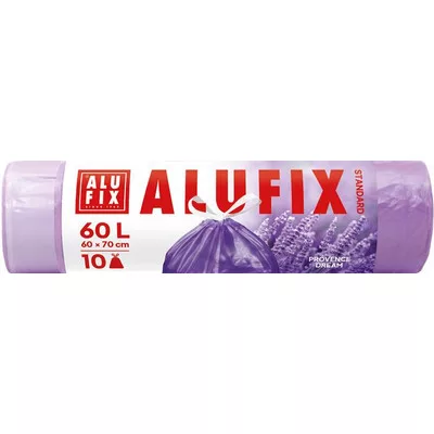 Szemeteszsák, zárószalagos, 60 l, 10 db, 60x70 cm, 15 µ, ALUFIX, levendula