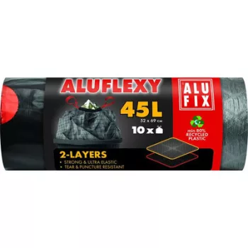   Szemeteszsák, zárószalagos, kétrétegű, 45 l, 10 db, 52x69 cm, 28 µ, ALUFIX "Aluflexy"