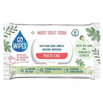   Toalettpapír, nedves, visszazárható tetővel, GO WIPES "Procto Care" (44 db/csomag)