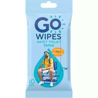 Toalettpapír, nedves, 10 db, GO WIPES "Comfort"