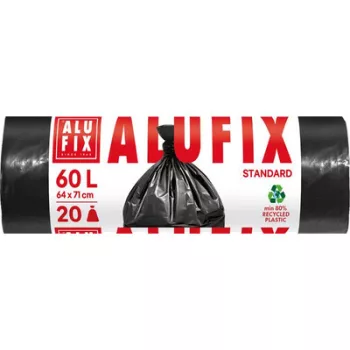 Szemeteszsák, 60 l, 20 db, 64x71 cm, 15 µ, ALUFIX, fekete