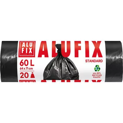 Szemeteszsák, 60 l, 20 db, 64x71 cm, 15 µ, ALUFIX, fekete