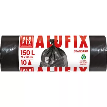   Szemeteszsák, 150 l, 10 db, 80x105 cm, 35 µ, ALUFIX, fekete