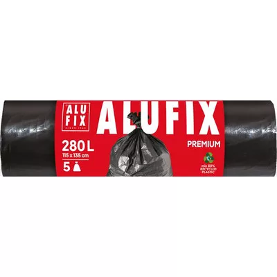 Szemeteszsák, 280 l, 5 db, 115x135 cm, 60 µ, ALUFIX, fekete