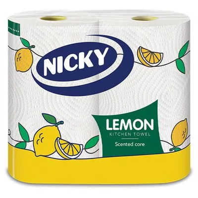 Kéztörlő, tekercses, 2 rétegű, 90 lap, "Nicky", citrom