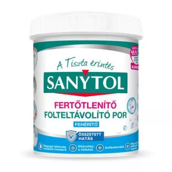   Folteltávolító- és fertőtlenítő por, 450 g, SANYTOL, fehér ruhákhoz