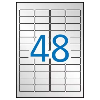   Etikett, 45,7x21,2 mm, poliészter, időjárásálló, kerekített sarkú, APLI, ezüst, 960 etikett/csomag 20 lap