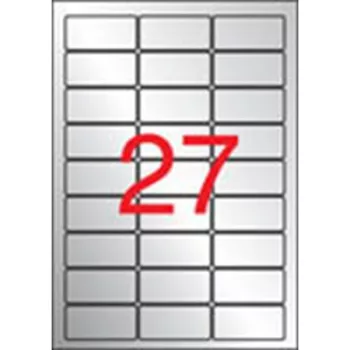   Etikett, 63,5x29,6 mm, poliészter, időjárásálló, kerekített sarkú, APLI, ezüst, 540 etikett/csomag 20 lap