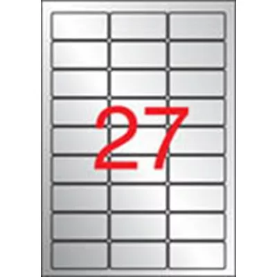 Etikett, 63,5x29,6 mm, poliészter, időjárásálló, kerekített sarkú, APLI, ezüst, 540 etikett/csomag 20 lap