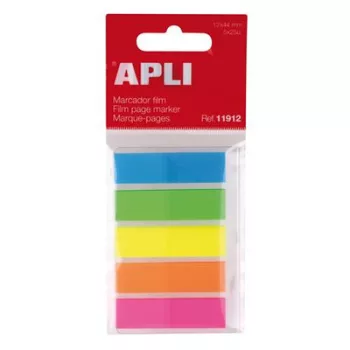   Jelölőcímke, műanyag, 5x25 lap, 12x45 mm, APLI, 5 szín 125 lap