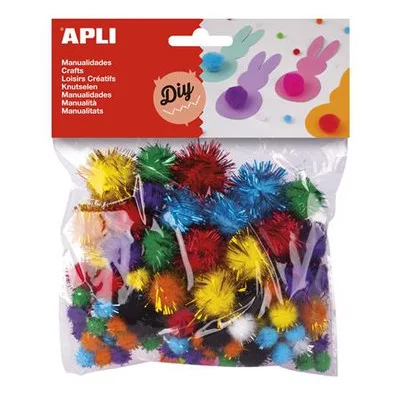 Pom-pom, csillogó, APLI "Creative", vegyes színek (szín nem választható) 78 db