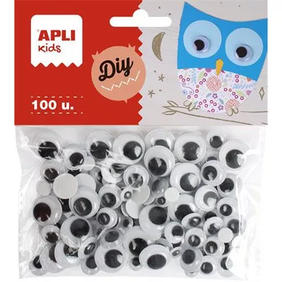 Öntapadó mozgó szem, kör, APLI "Creative", fekete-fehér 100 db