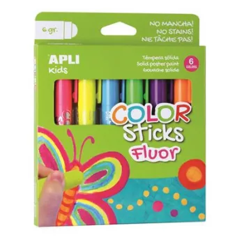   Tempera kréta készlet, APLI Kids "Color Sticks Fluor", 6 fluoreszkáló szín 6 db