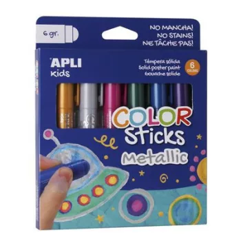   Tempera kréta készlet, APLI Kids "Color Sticks Metallic", 6 különböző metál szín 6 db