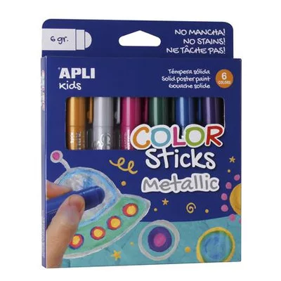 Tempera kréta készlet, APLI Kids "Color Sticks Metallic", 6 különböző metál szín 6 db