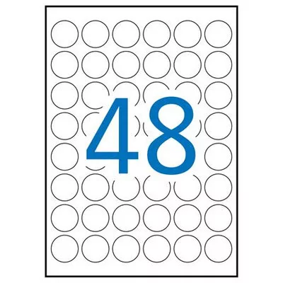Etikett, 30 mm kör, poliészter, időjárásálló, fehér, APLI, 960 etikett/csomag 20 lap