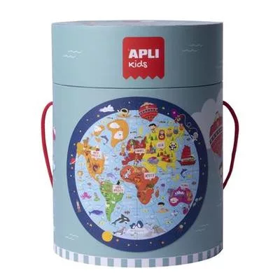 Puzzle, kör alakú, 48 darabos, APLI Kids "Circular Puzzle", világtérkép 1 db