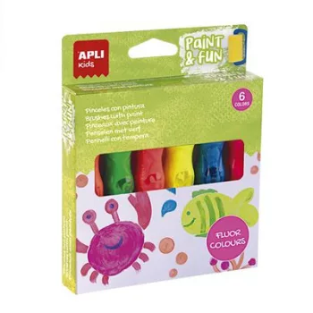  Tempera készlet, ecsetvégű tubusban, APLI Kids "Paint&Fun", 6 különböző neon szín 6 db