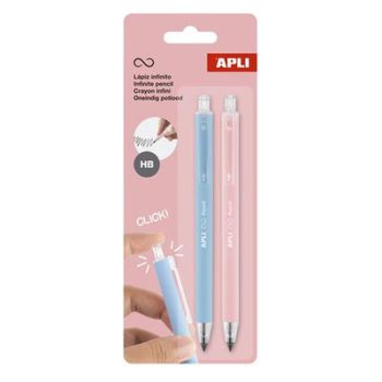   Töltőceruza, HB, nyomógombos, APLI "Infinite Click", kék és rózsaszín