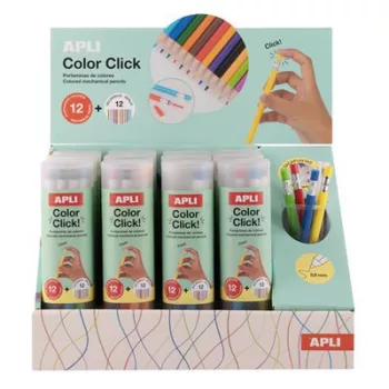   Színes töltőceruza készlet, ceruzatartóban, display, APLI "Color Click", 12 szín 12 db