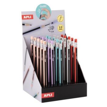  Töltőceruza display, mechanikus, 2 mm, hegyezővel, ceruzahatású, APLI, vegyes színekben, 25 db