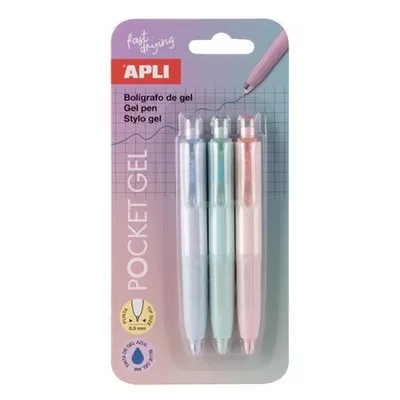Mini zseléstoll, 0,5 mm, nyomógombos, APLI "Pocket Gel", vegyes pasztell színek (szín nem választható) 3 db