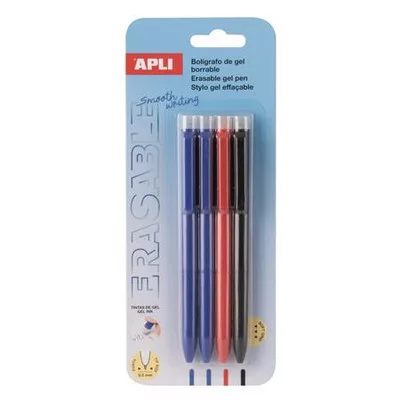 Zseléstoll, 0,5 mm, nyomógombos, radírozható, APLI "Erasable", vegyes színek (szín nem választható) 4 db