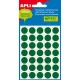 Etikett, 13 mm kör, kézzel írható, színes, APLI, zöld 175 etikett/csomag 5 lap