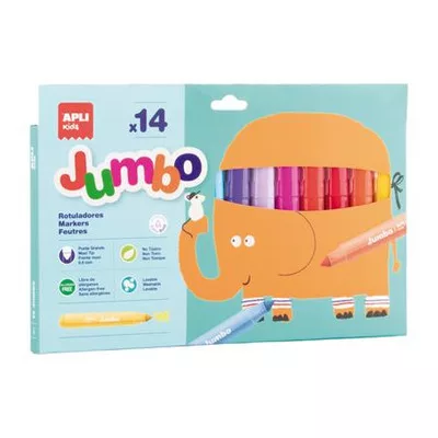 Filctoll készlet, 9,6 mm, kimosható, vastag, APLI Kids "Jumbo", 14 különböző szín 14 db