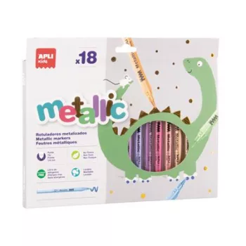   Filctoll készlet, 3,6 mm, kimosható, metálfényű, APLI Kids "Metallic", 18 különböző szín 18 db