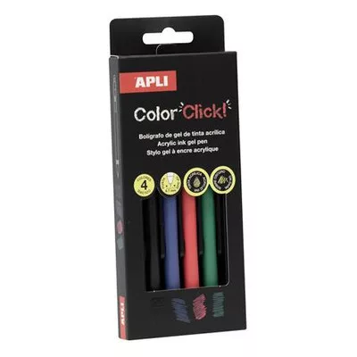 Zseléstoll, akril tintával, 0,7 mm, nyomógombos, APLI "Color Click", 4 különböző szín 4 db