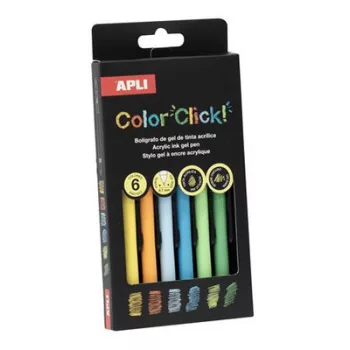   Zseléstoll, akril tintával, 0,7 mm, nyomógombos, APLI "Color Click", őszi színek, 6 különböző szín 6 db