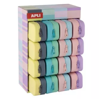  Tolltartó, display, cipzáras, szilikon, kétszínű, APLI "Pastel", vegyes színek (szín nem választható) 16 db