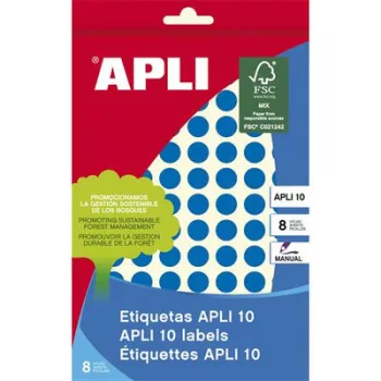   Etikett, 10 mm kör, kézzel írható, színes, APLI, kék, 1008 etikett/csomag 8 lap