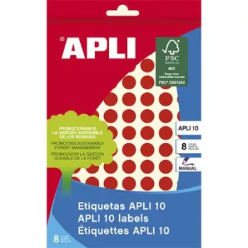   Etikett, 10 mm kör, kézzel írható, színes, APLI, piros, 1008 etikett/csomag 8 lap