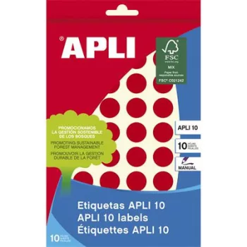   Etikett, 16 mm kör, kézzel írható, színes, APLI, piros, 432 etikett/csomag 8 lap