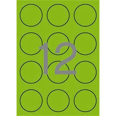 Etikett, 60 mm kör, színes, APLI, neon zöld, 240 etikett/csomag 20 lap