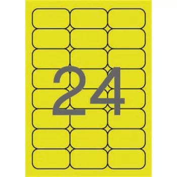   Etikett, 64x33,9 mm, színes, kerekített sarkú, APLI, neon sárga, 480 etikett/csomag 20 lap