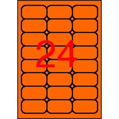 Etikett, 64x33,9 mm, színes, kerekített sarkú, APLI, neon narancs, 480 etikett/csomag 20 lap
