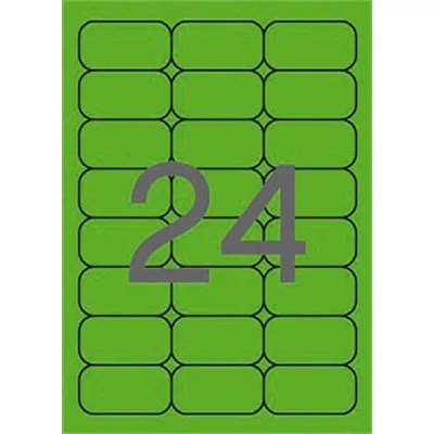 Etikett, 64x33,9 mm, színes, kerekített sarkú, APLI, neon zöld, 480 etikett/csomag 20 lap