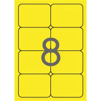   Etikett, 99,1x67,7 mm, színes, kerekített sarkú, APLI, neon sárga, 160 etikett/csomag 20 lap