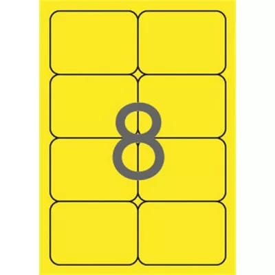 Etikett, 99,1x67,7 mm, színes, kerekített sarkú, APLI, neon sárga, 160 etikett/csomag 20 lap