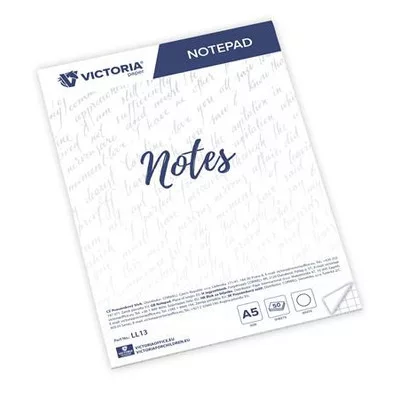 Jegyzettömb, A5, 5x50 lap, négyzetrácsos, VICTORIA OFFICE, fehér 250 lap