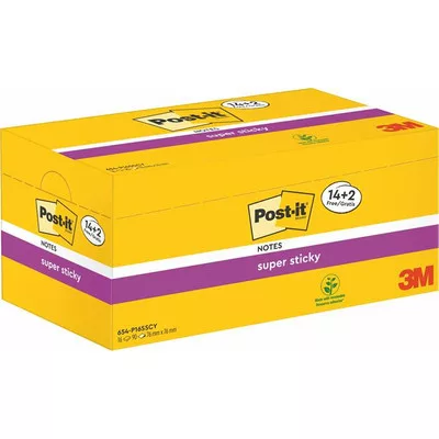 Öntapadó jegyzettömb csomag, 76x76 mm, 24x90 lap, 3M POSTIT "Super Sticky", vegyes 2160 lap