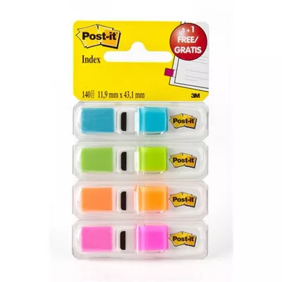 Jelölőcímke adagolóban, műanyag, 4x35 lap, 12x43 mm, 3M POSTIT, élénk színek 1 db